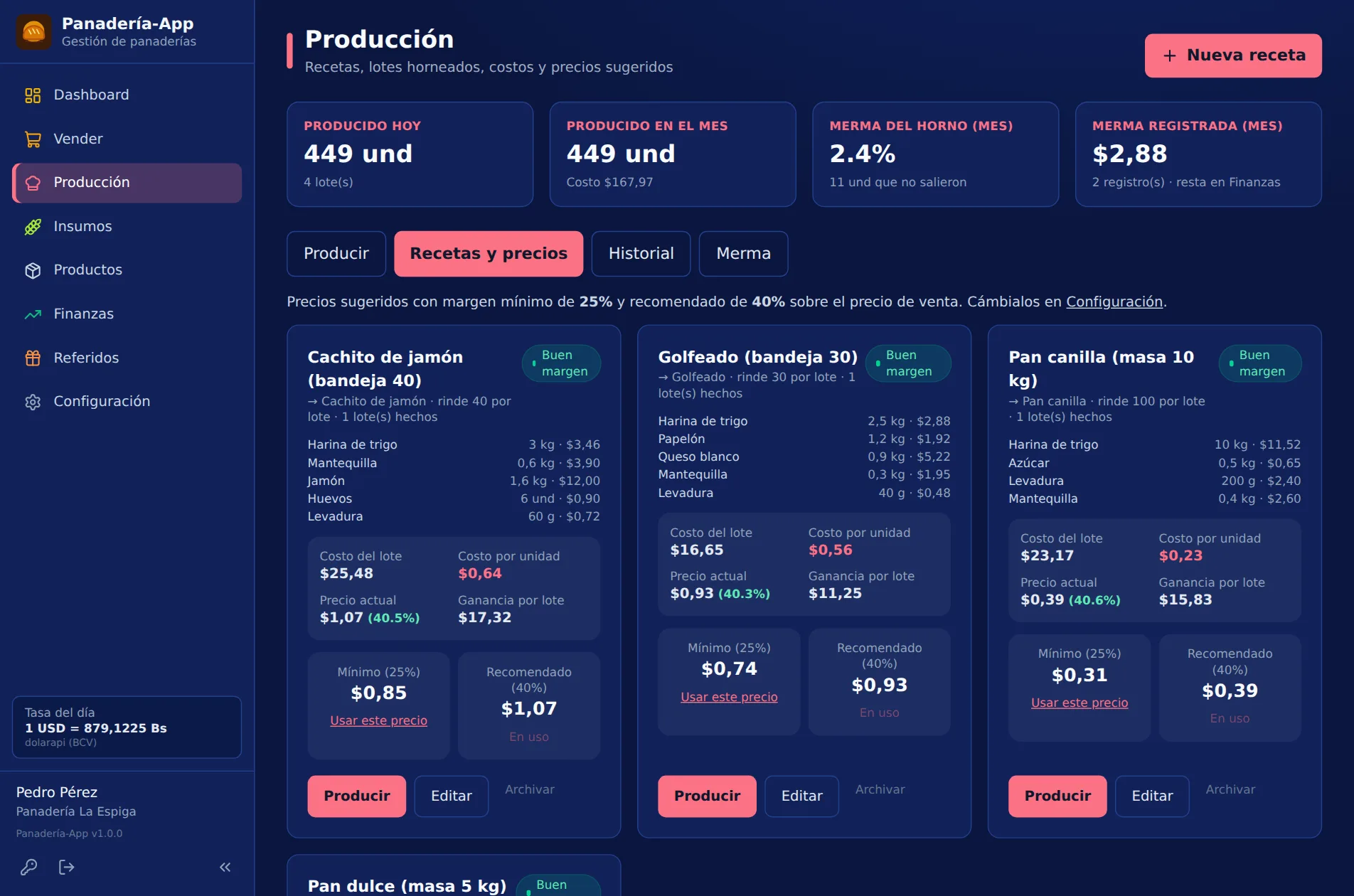 Módulo Recetas y precios